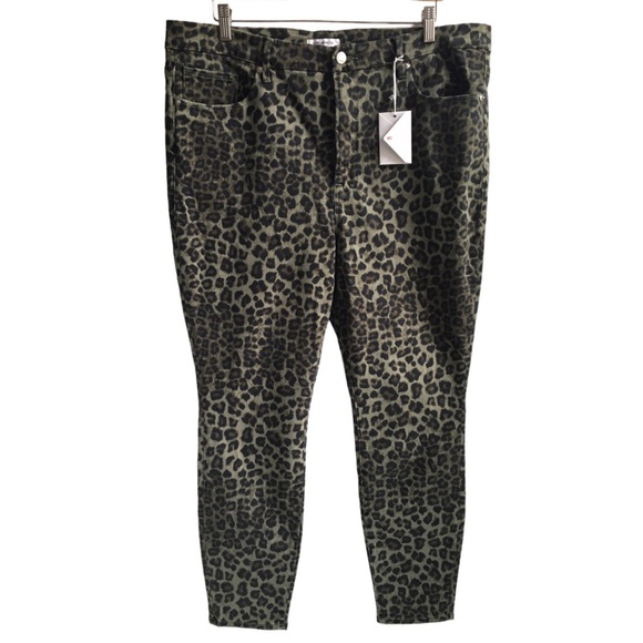 Good American Good Waist Crop Cheetah/Animal Print Green Jeans Size 20 - Picture 5 of 16